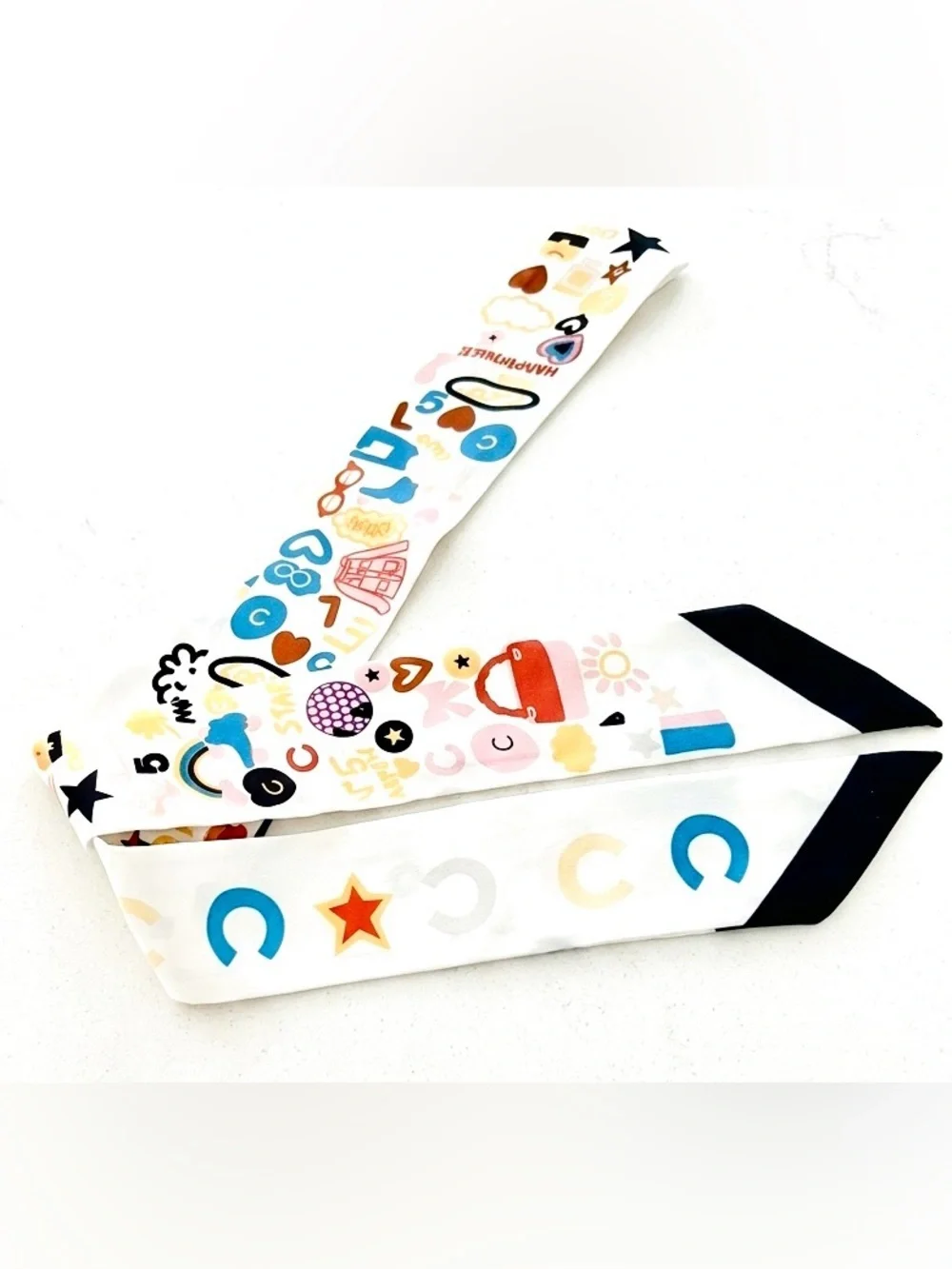 Retro Chic Skinny Scarf / Twilly – Whimsical Graphic Print